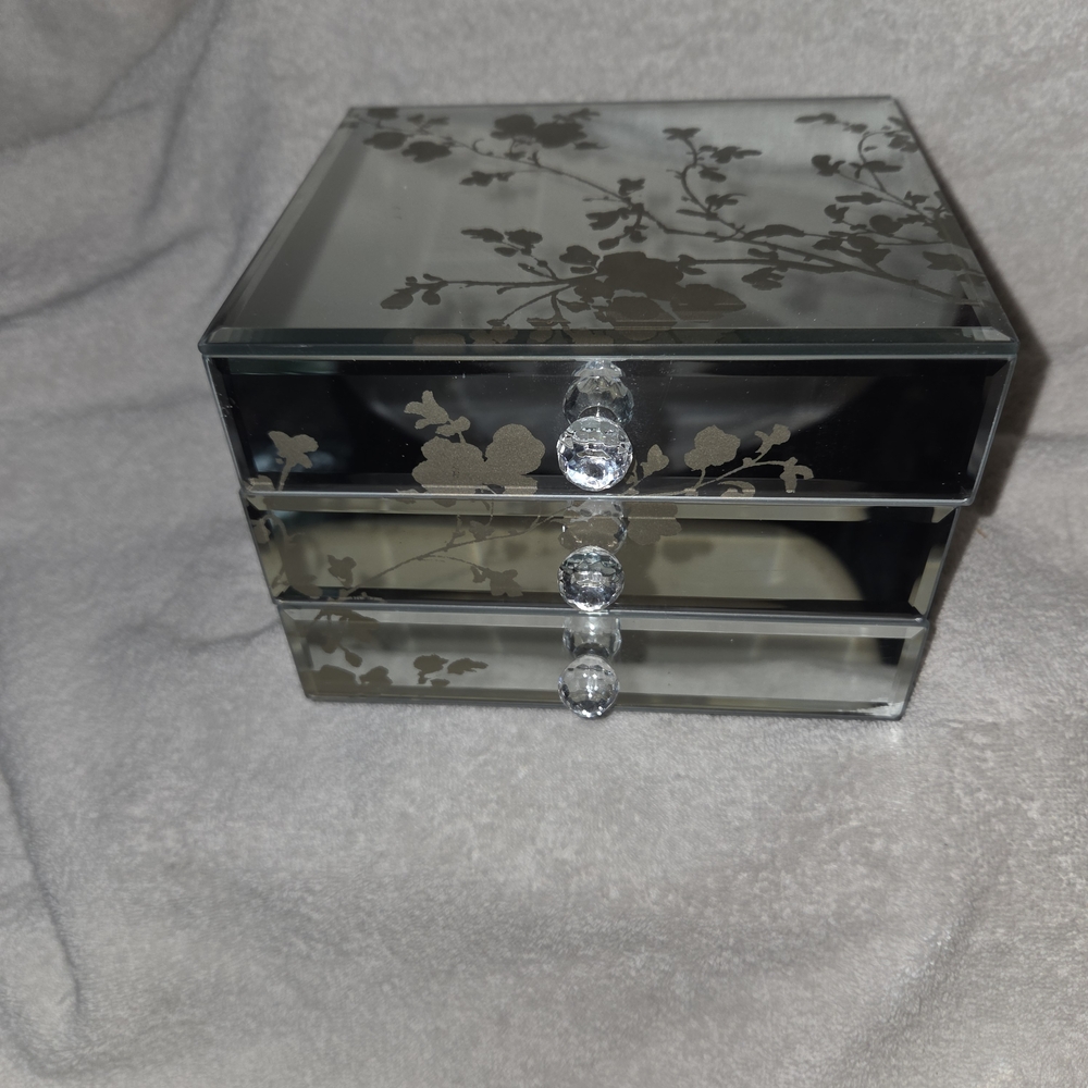 Floral Glass Jewelry Organizer with Silver Accents